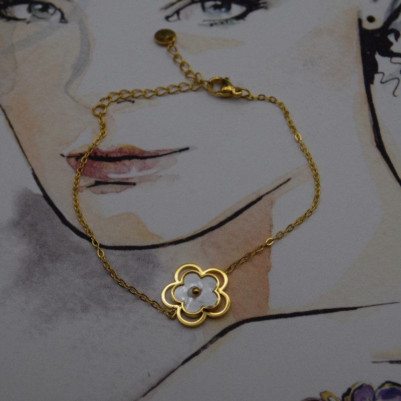 Bracelet Acier Inoxydable Fleur or Bracelet Acier Inoxydable Fleur or