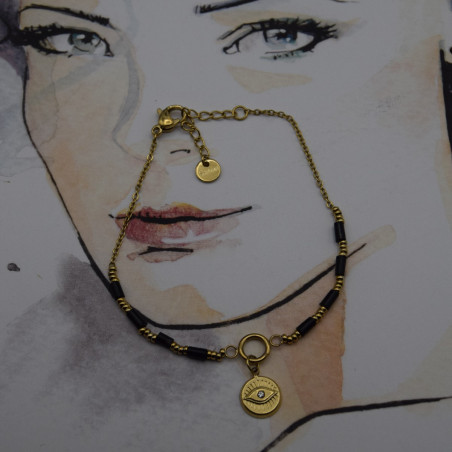 Bracelet Acier Inoxydable Perles Noires