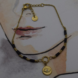 Bracelet Acier Inoxydable Perles Noires