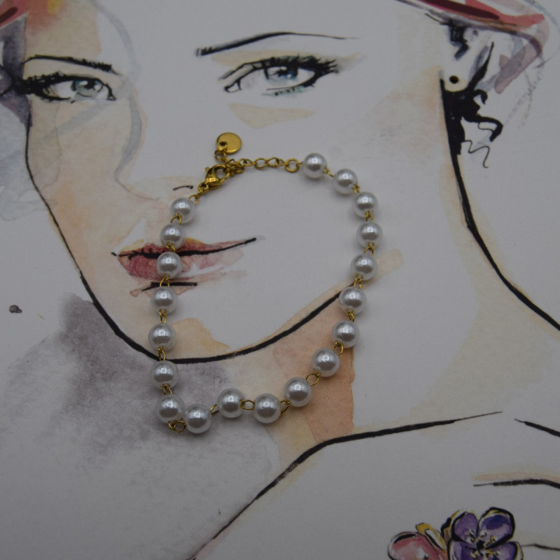 Bracelet Acier inoxydable Perles blanche Bracelet Acier inoxydable Perles blanche