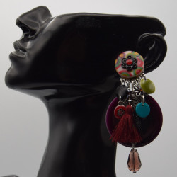 Boucle Pompons Bordeaux IKITA